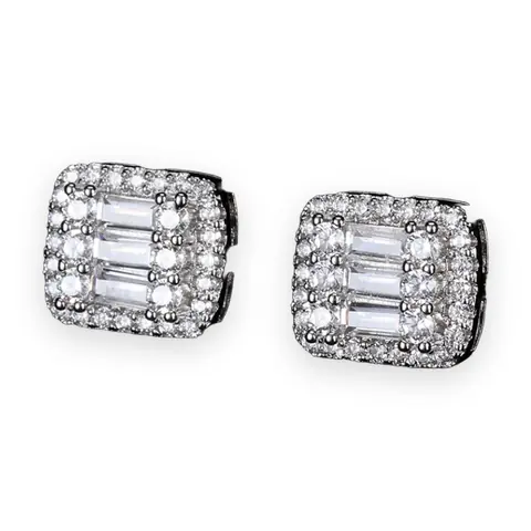 Baguette Halo Square Stud Earrings