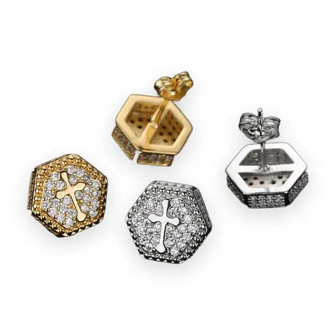 Cross Hexagon Stud Earrings