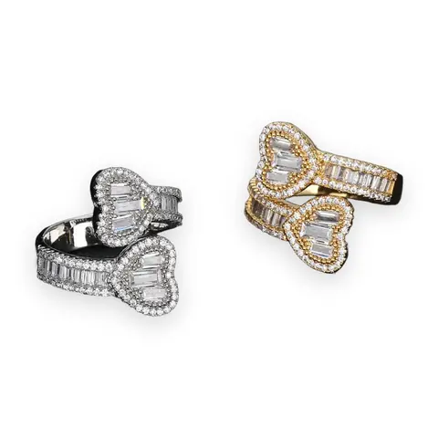 Double Heart Baguette Wrap Ring