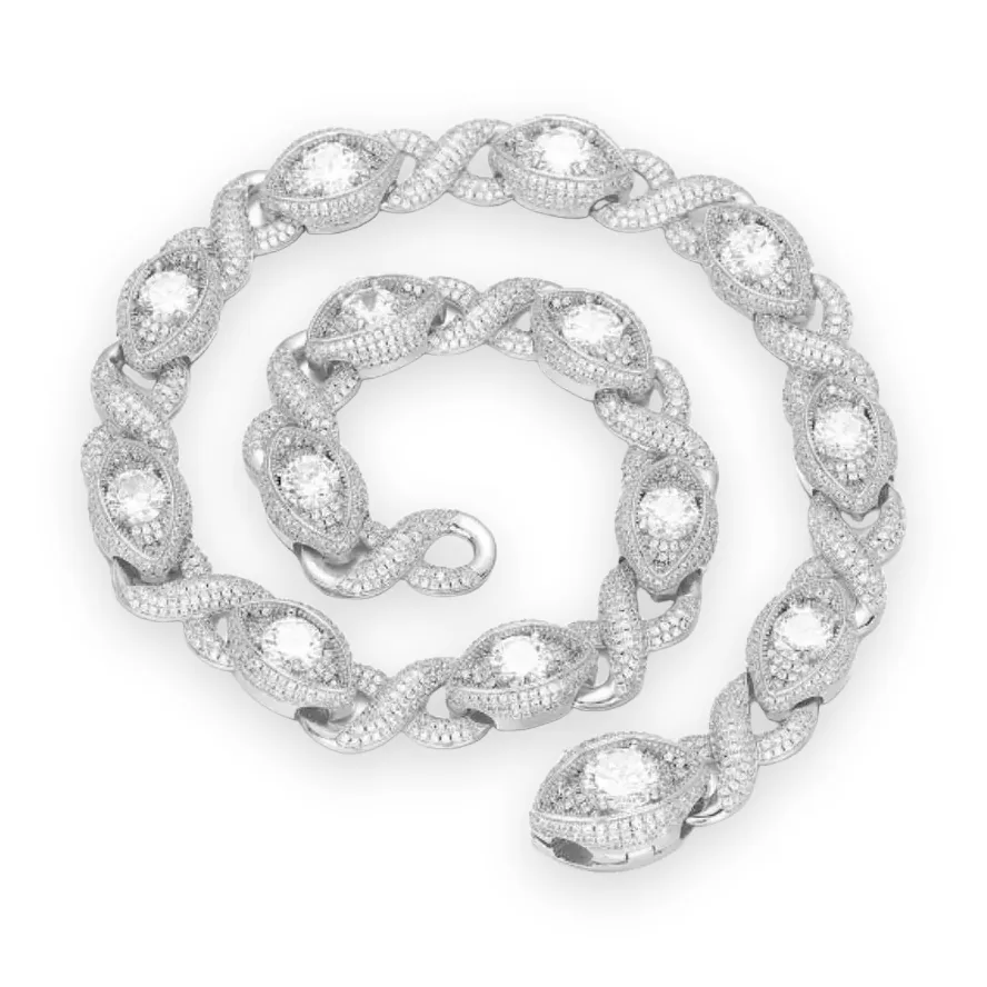 Evil Eye Solitaire Link Chain, 15mm
