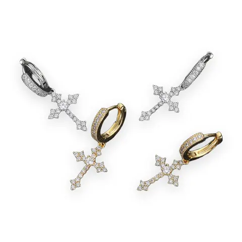 Gothic Cross Huggie Drop Earrings