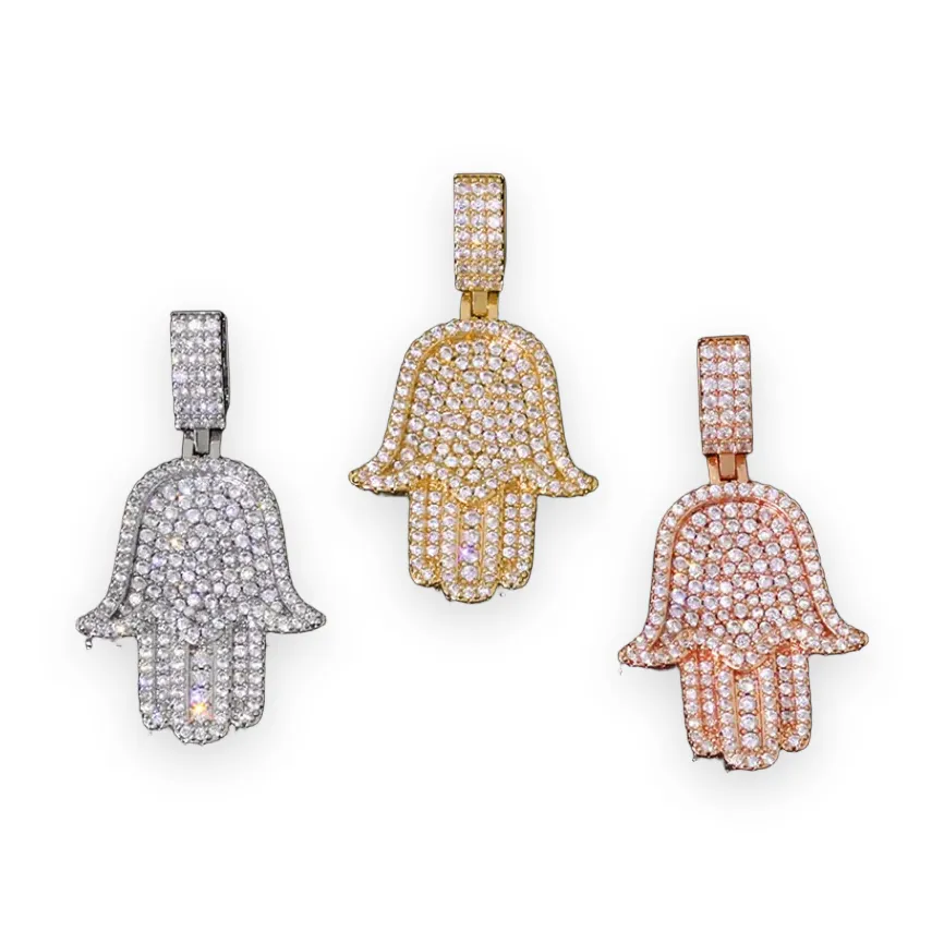 Iced Hamsa Hand Pendant