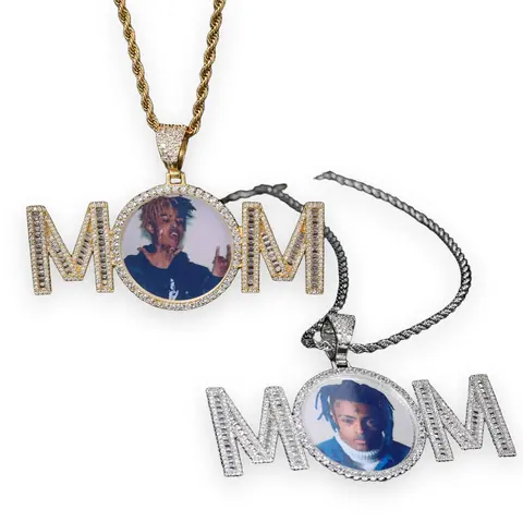Mom Baguette Letter Photo Pendant