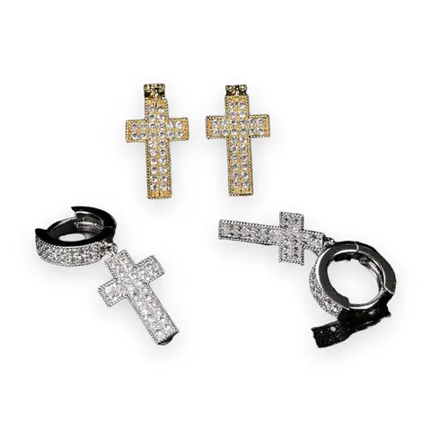 Pave Cross Drop Earrings