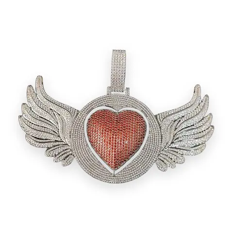 Pink Heart Angel Wings Pendant
