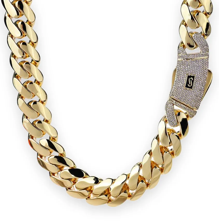 Polished Cuban Chain, Logo Clasp, 6-24mm