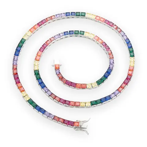 Rainbow Princess-Cut Tennis Chain