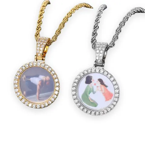 Round Big Stone Halo Photo Pendant