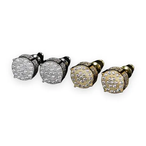 Round Pave Disc Stud Earrings