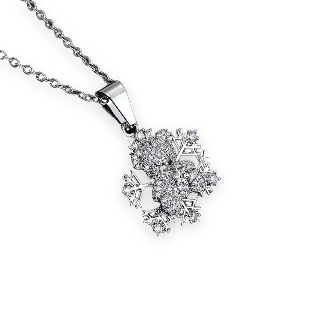 Teddy Bear Snowflake Pendant