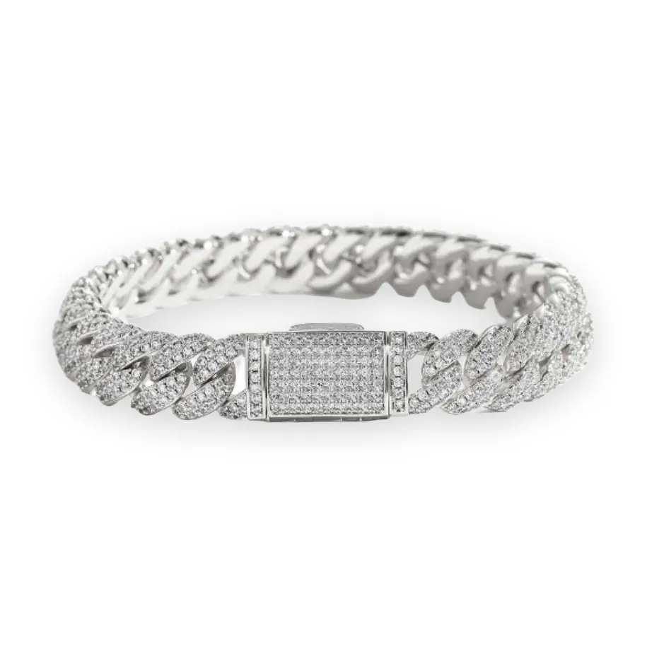 Wide-Clasp Iced Cuban Chain / Bracelet, 10mm